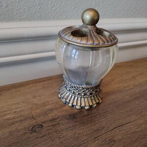Vtg MCM Glass & Brass Cigarette Holder Ashtray 4 Holes Barware Trinket Holder